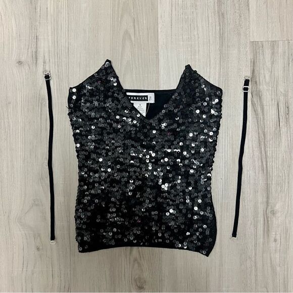 Forever 21 vintage y2k black knit sequin v neck sz S convertible straps NWT - Picture 11 of 14